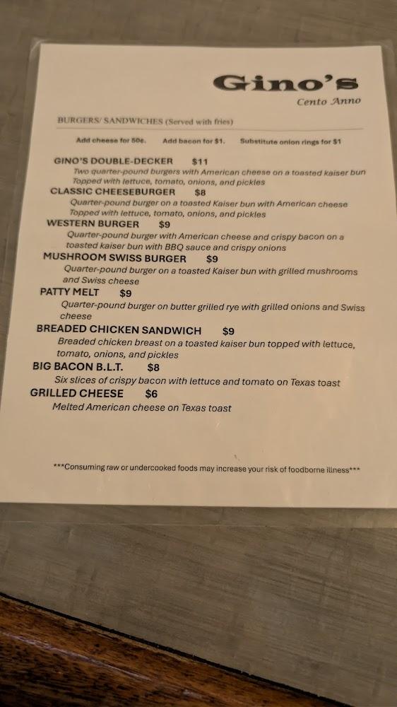 Gino's Cento Anno Menu image 1